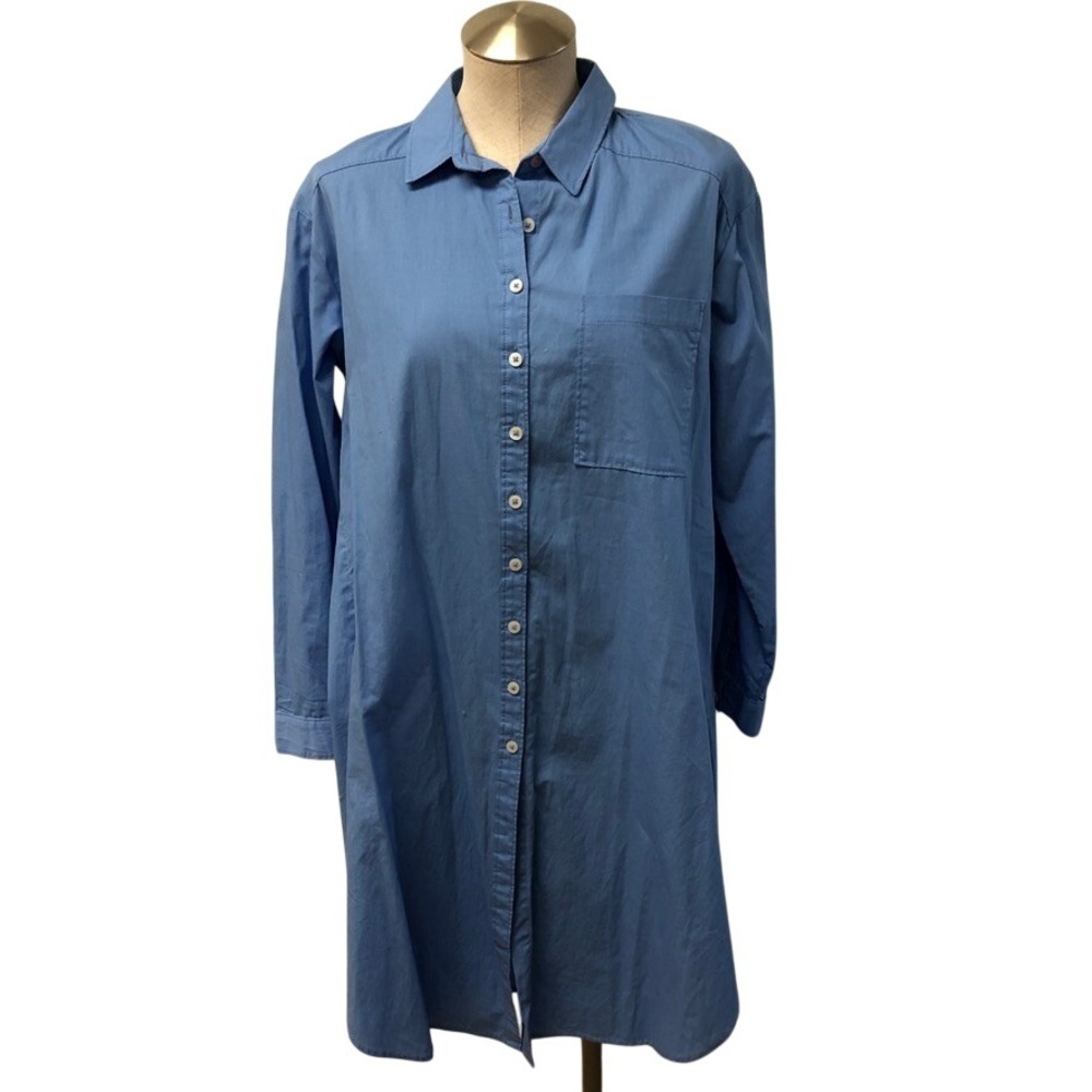 Maeve Anthropologie‎ Shirt Dress Womens Small Blue Cotton Long Sleeve High-Low